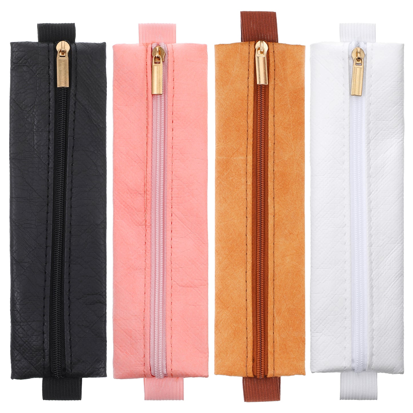 Azefnuhk 4PCS Elastic Pen Holder for Notebook, Adjustable Leather Pen Sleeve Pouch With Zipper, 4 Colors Journal Pencil Holder Loop for Planners, Binders, Books Tablet, Makeup