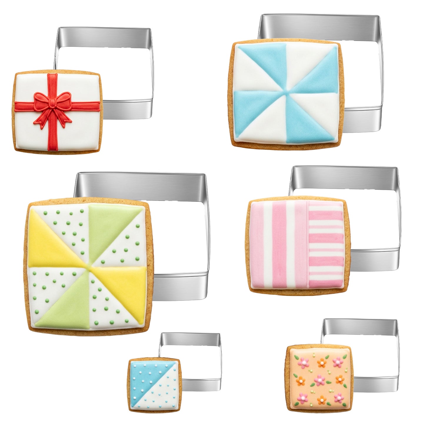 6PCS Square Cookie Cutter Set, Stainless Steel Square Cookie Cutter, Large Geometric Biscuit Molds, Geometric Frame Plaque Pastry Molds for Fondant, Cake and Chocolate (1.5, 2, 2.5, 3, 3.5, 4 Inch)