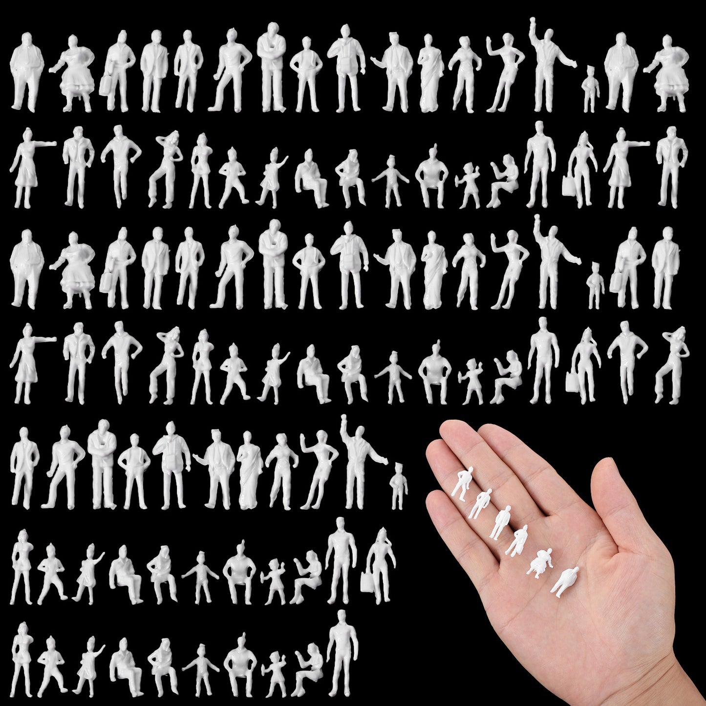100PCS 1:100 Scale White Unpainted Mini People Figures, Miniature People Model, Standing and Sitting Mini Diorama Figures for Model Train Railroads, Architectural Project, Miniature Scenes, Home Decor