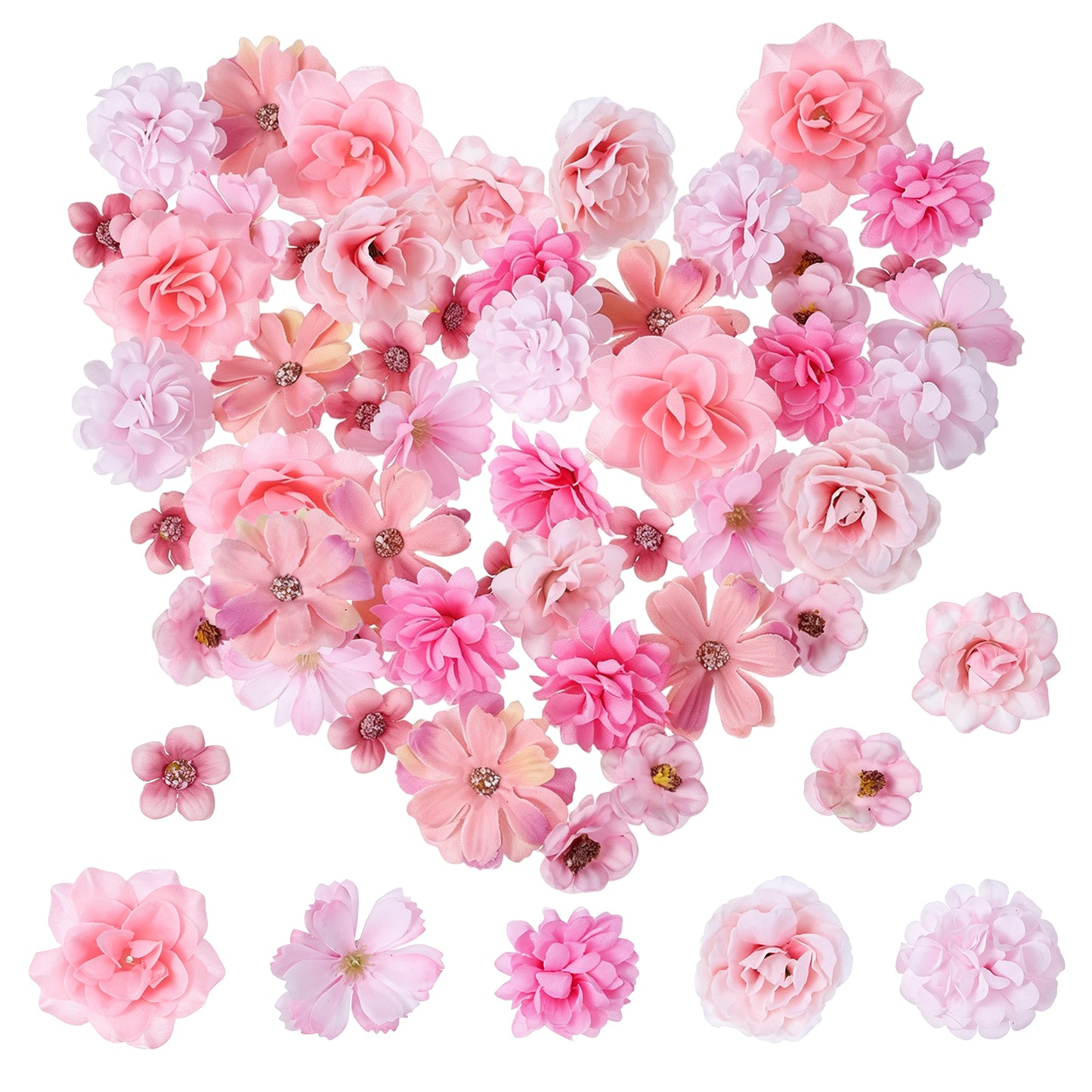 Thinp 50 Pcs Artificial Flower Heads, Pink Faux Flowers Heads Mini Artificial Flowers-Small Fake Pink Flowers Head for Crafts Garland Graduation Cap Cake Wedding Party Home Decor