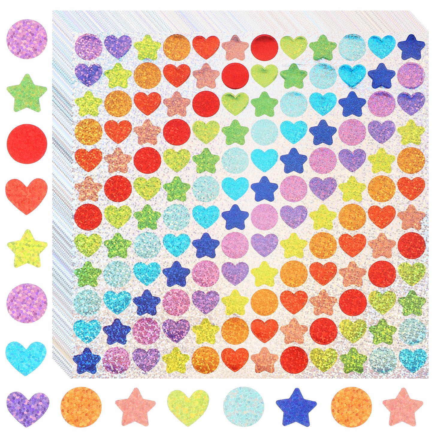 2160 Pcs Star and Heart Stickers for Kids Reward, Small Holographic Glitter Stickers, Tiny Star Heart Sticker for Classroom Behavior Reward Student Teacher Supplies and DIY(15 Sheets)