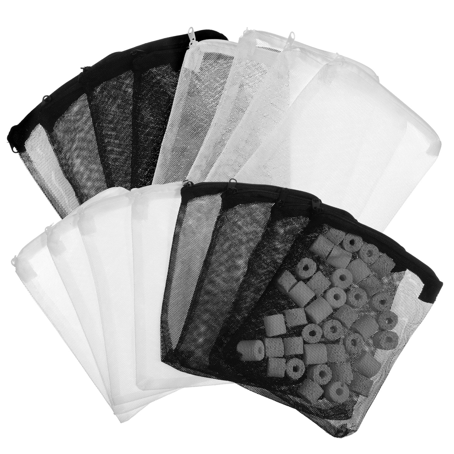 Ajcotahm 16 Pcs Filter Media Bags for Aquarium, 7.8 x 5.9 Inch Extra Fine Mesh Bag with Zipper Reusable Fish Tank Media Bags for Activated Carbon Ceramic Rings Volcano Rock