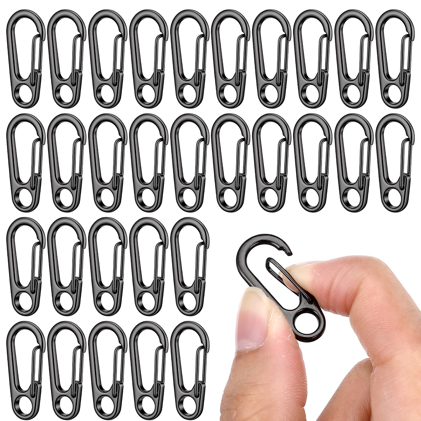 30Pcs Spring Snap Hooks, Mini Metal Clips, D Ring Shape Snap Key Chain, Micro Hanging Buckle for Paracord Key Rings Backpack Outdoor Hiking Camping Bottle Using Accessories