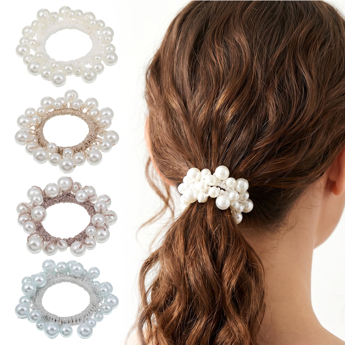 4 Pack Pearl Hair Tie Pearl Scrunchie Beaded Ponytail Holder Wedding Elegant Elastic Hairbands Decorative Hair Accessories for Women