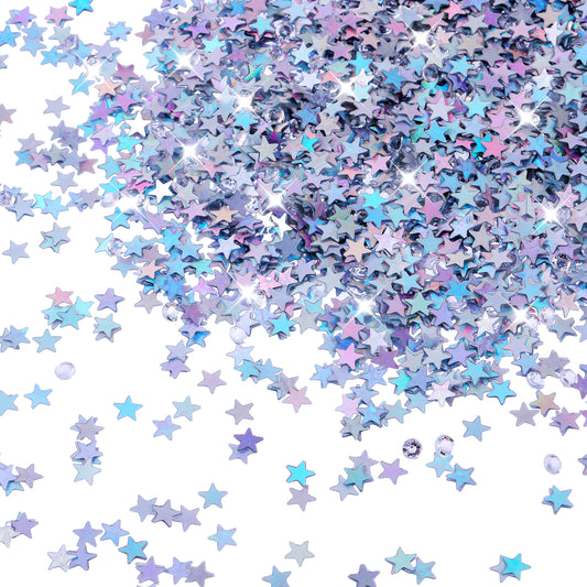 Aster 3000 Pcs Star Confetti with Diamond, 30g 6mm Metallic Foil Sprinkles Table Glitter Confetti, Twinkle Sequins Scatter Star Confetti for Birthday Party Halloween Christmas Decoration(AB Silver)