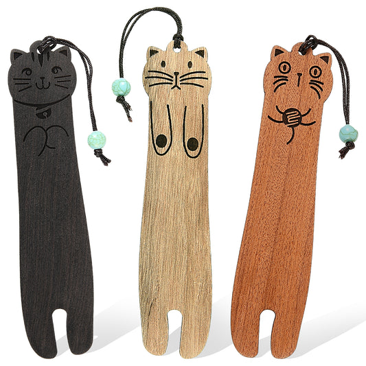 Aster 3 Pcs Cute Cat Bookmarks, Wooden Bookmark for Cat Lovers, Kawaii Cat Wood Bookmark Cute Natural Wooden Carving Book Mark for Women Teachers Students Book Lovers Reading, Cat Lover Gifts