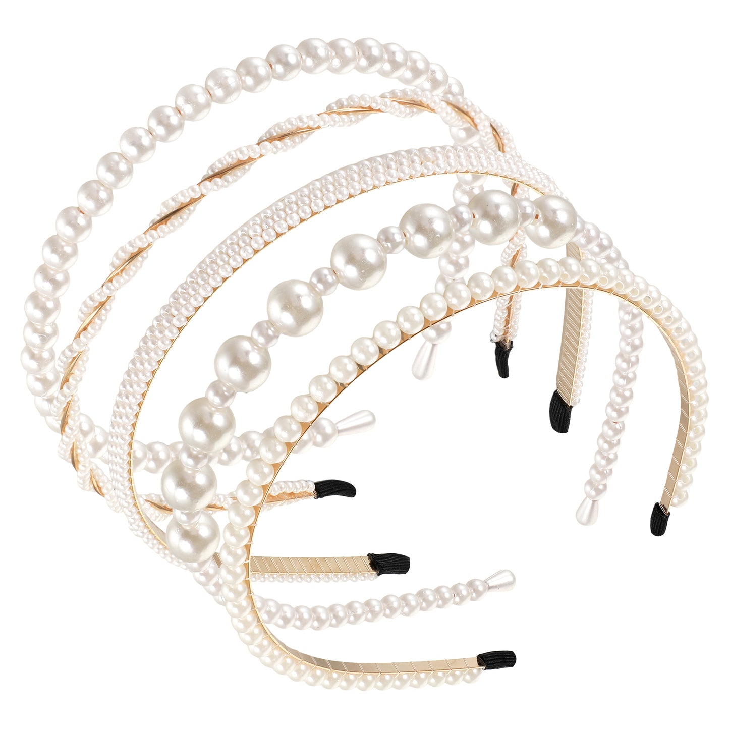 5Pcs Pearl Headbands, White Faux Pearl Bridal Hair Hoops, Vintage Non-Slip Headbands for Women & Girls, Elegan Pearls Hairbands for Daily Wear Wedding Party Birthday Holiday Gifts