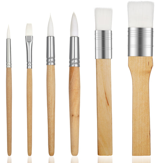 Wooden Paint Brush Set 6 Different Sizes Birch Easel Paint Brushes Nylon Acrylic Painting Brushes Artist Paintbrushes for Beginner in Painting DIY Craft Oil Water Rock Pumpkin Painting