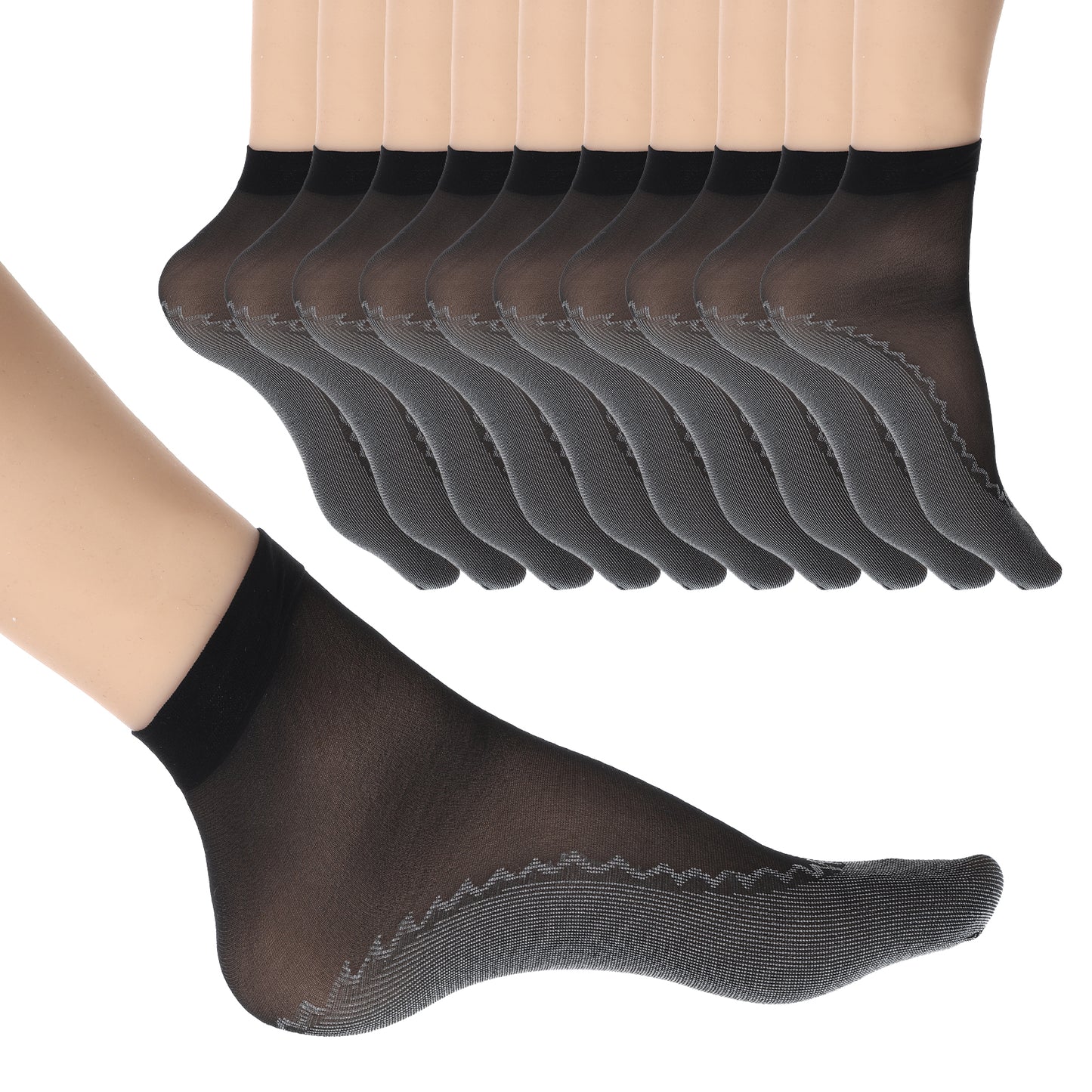 Aeaocvo 10 Pairs of Sheer Socks for Women, Sheer Black Ankle Stocking with Cotton Sock Bottom Anti-Slip Nylon Socks for Women
