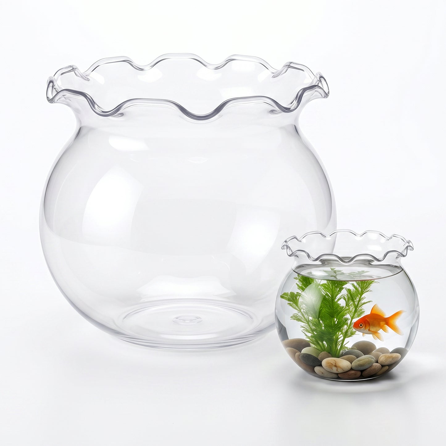 Mini Plastic Fish Bowl with Floral Trim, 27 oz Decorative Fish Bowls Unbreakable Plastic Betta Fishes Tank Clear Round Desktop Vases Bowls for Home Decor, Centerpiece Vases, Candy, Party Favors