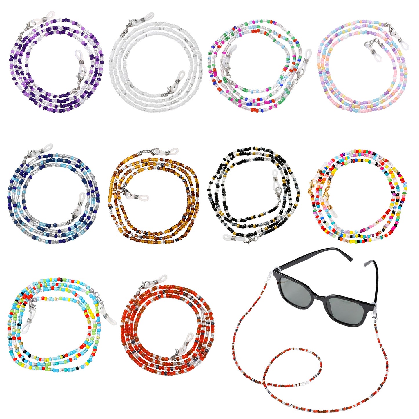 Kynigo 10 Pack Beaded Eyeglass Chains for Women & Girls, Colorful Glasses Chain with Anti-Slip Loops, Stylish Glasses Necklace around Neck, Adjustable EyeGlasses Strap for Glasses/Face Masks(70 cm)