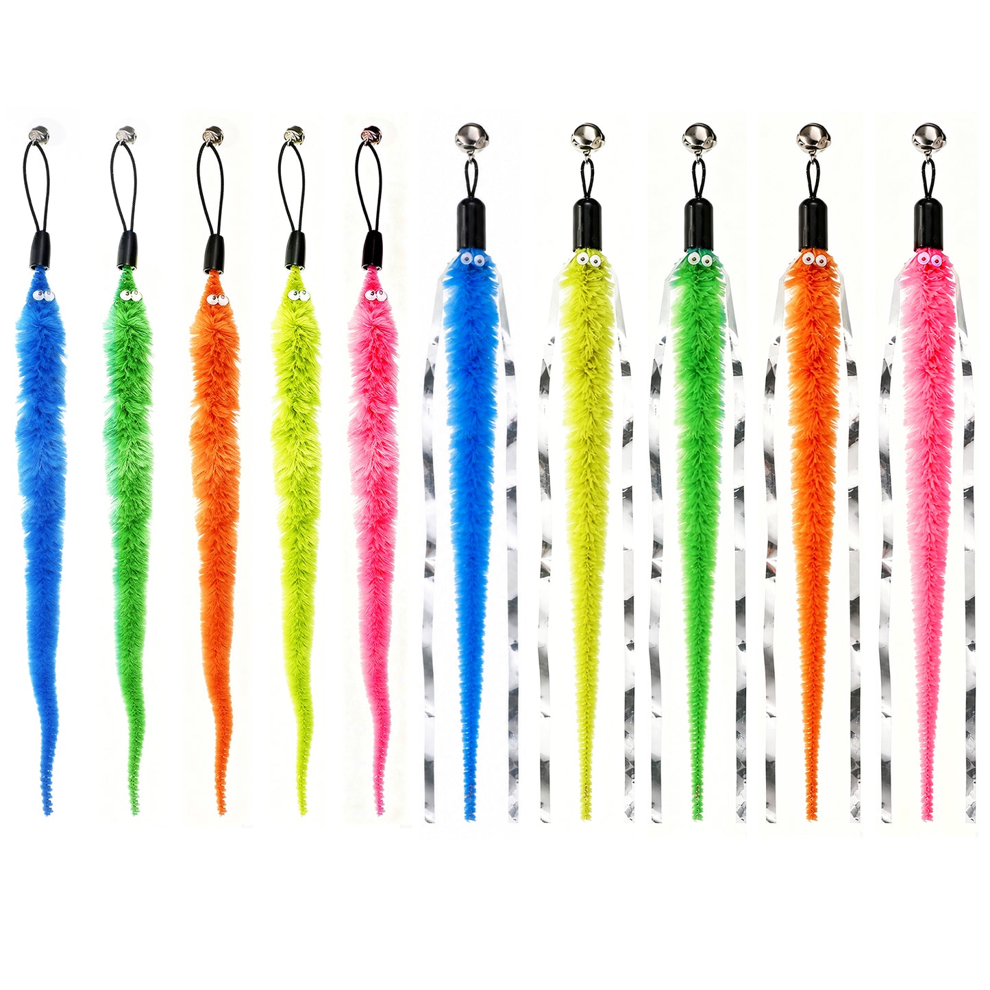 Macuezu 10 PCS Cat Worm Toy, Colorful Cat Wand Attachment Interactive Cats Fuzzy Worm Toys for Kitten Cats Teaser Play and Chase Exercise