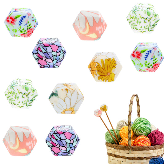 10 PCS Hexagon Print Knitting Needle Stoppers, Silicone Knitting Needles Point Protectors Colorful Knitting Needle End Caps Needle Tip Stoppers Knitting Accessories for Beginners Knitting Craft DIY