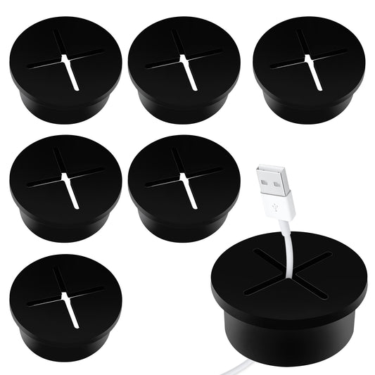 ASTER 6PCS Flexible Desk Cable Grommets, Cable Wire Cord Organizer 1 Inch Desk Hole Cover, Cord Grommet Tidy Cable Cover Organizers for Office PC Desk Cable Cord Cover (Black）