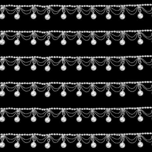 1 Yard Pearl Rhinestones Tassel Trim, Exquisite Pearl Beaded Fringe Trim Elegant Sewing Trimming and Embellishments for Dresses Clothes Curtain Accessories DIY(Sliver)