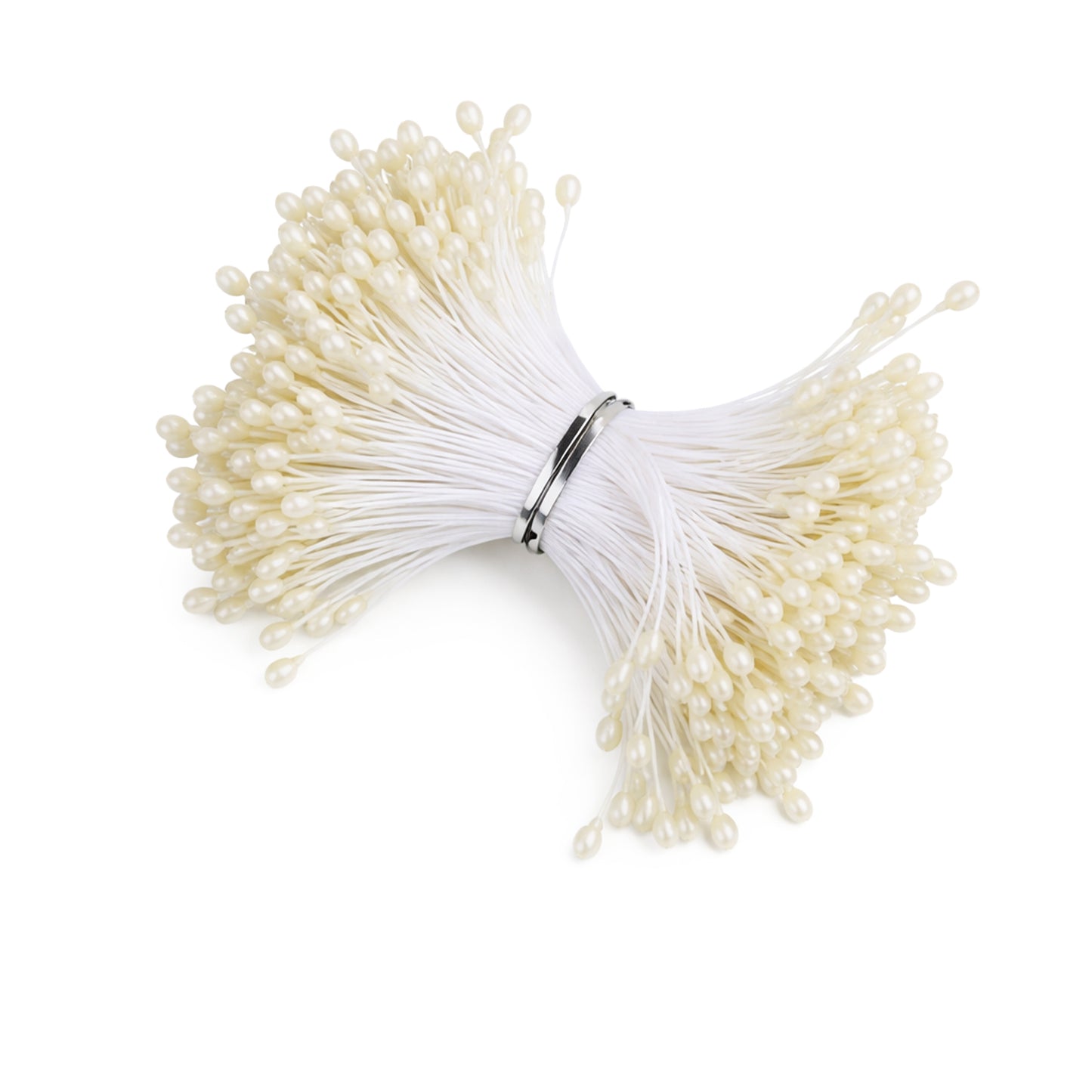 Tweruna 300 PCS Double Heads Flower Stamens, 3mm Artificial Stamens for Flower Making, Milky White Pistil Matt Pearl Floral Stamen for DIY Crafts Christmas Card Wedding Decoration(Milky White)