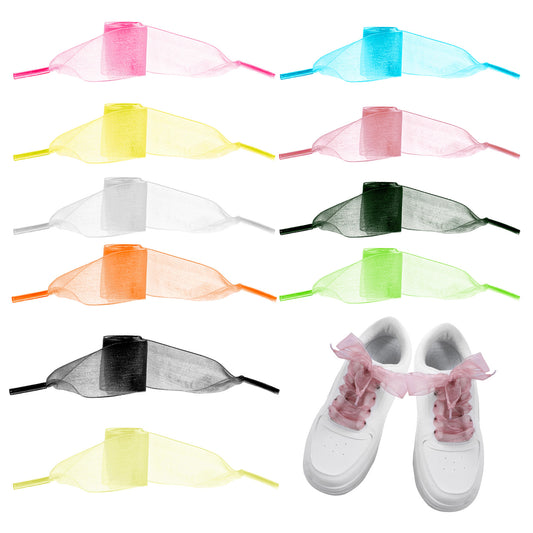 Axafazup 10 Pairs Soft Silk Satin Shoelaces, Snow Yarn Fashion Ribbon Shoestrings, Organza Shoe Laces, 47" Length, Colorful Wide Shoe Ties, Suitable for Women's Sneakers (10 Colors)