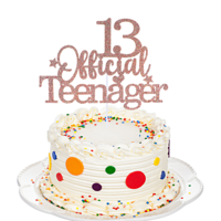 1 Pack 13 Year Old Boy Birthday Decorations,13th Birthday Decorations for Boys 13 Official Teenager Cake Topper Glitter 13th Birthdays Cake Pick Decoration for Teen Birthdays Party Supplies(Rose Gold)