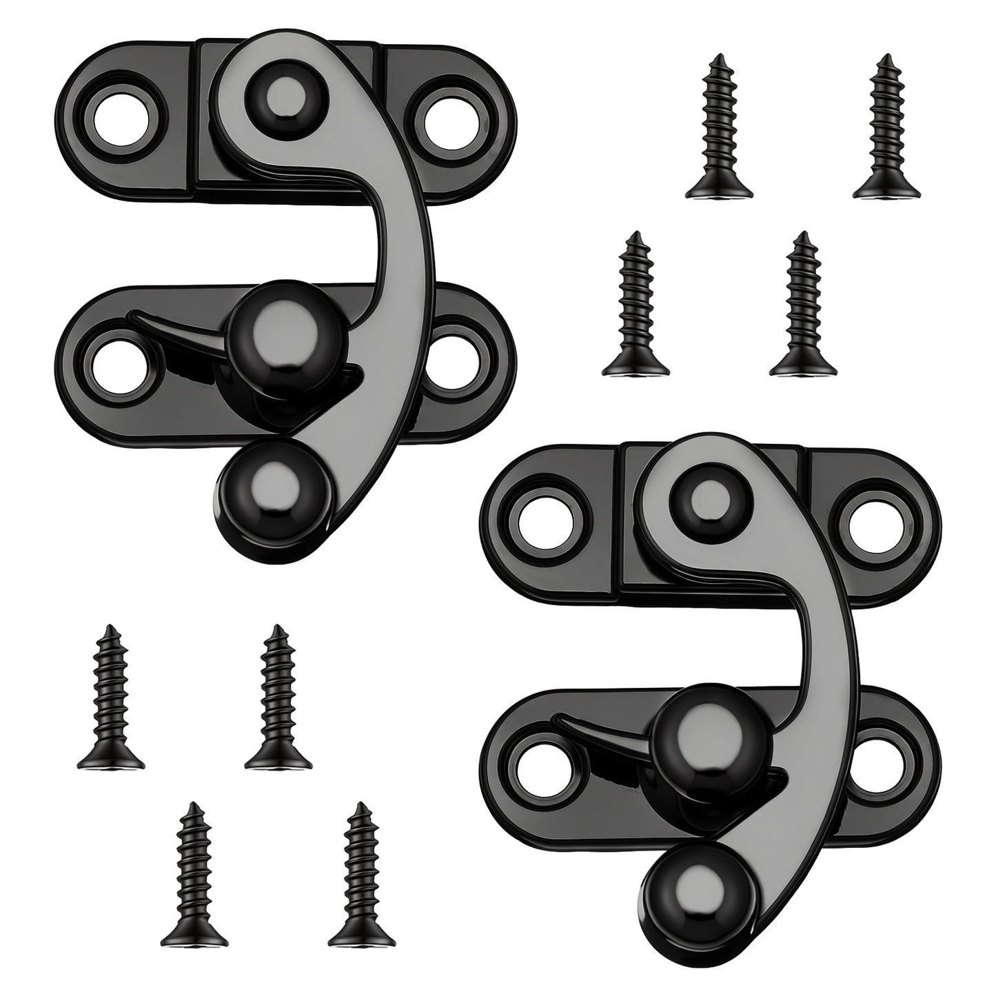 2 Sets Small Latch, Metal Clasp Swing Arm Latch Hook Mini Box Latches for Wooden Box, Curved Jewelry Boxes Latches Clasp with Mounting Screws for Small Suitcase Jewelry Gift Boxes