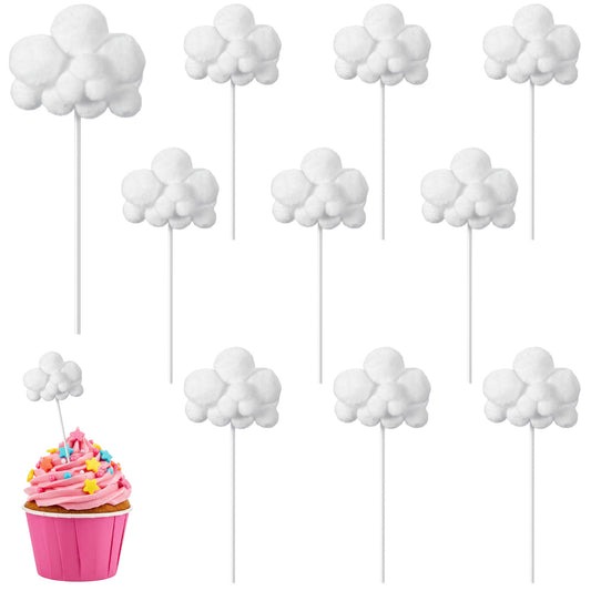 10 PCS Cloud Cupcake Toppers, Cloud Cake Decorations for Boy and Girl Birthday Party Decoration, Cake Decorations for Showers and Party Supplies (White)