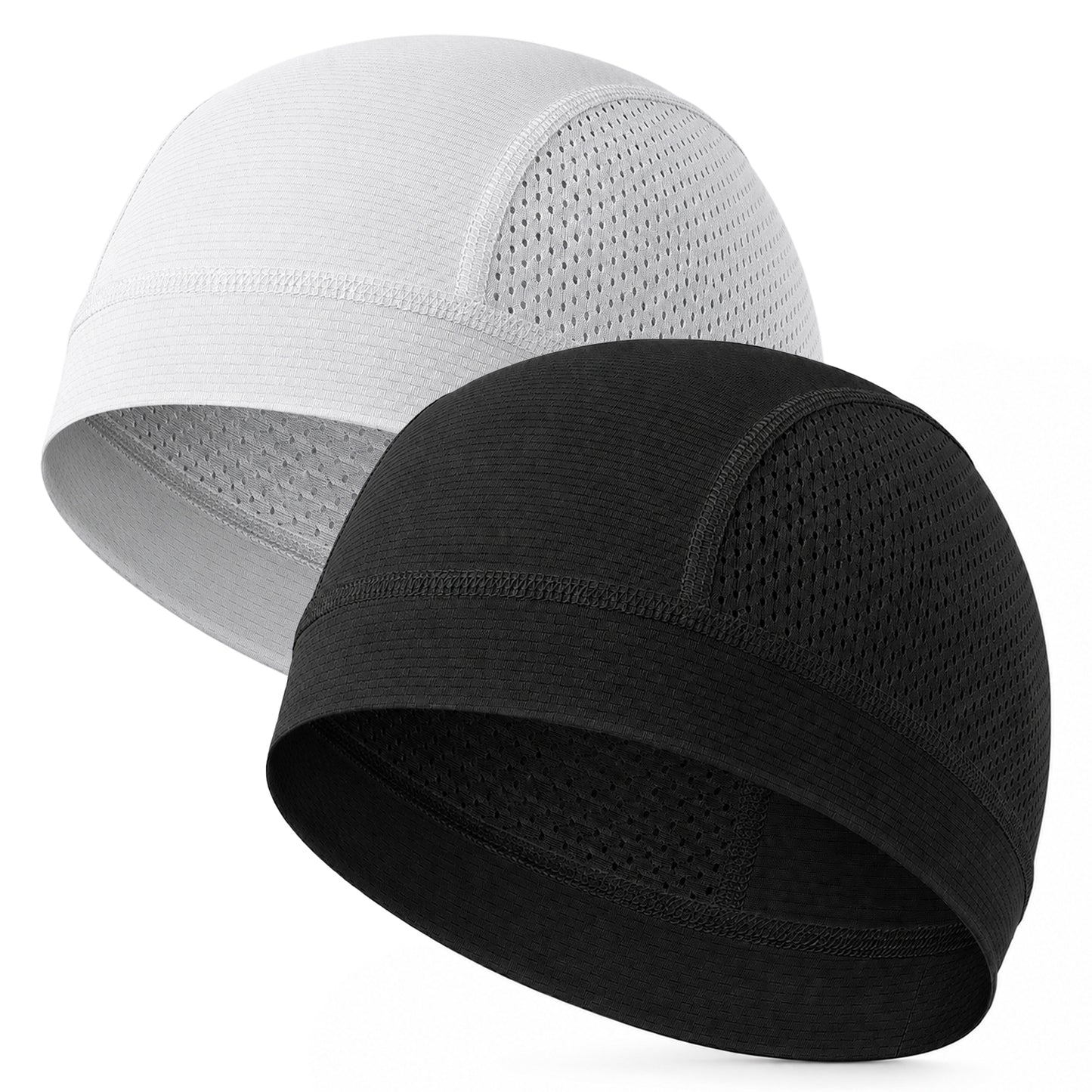 Macuezu 2 Pack Cooling Skull Cap Helmet Liner for Men & Women, Breathable Mesh Sweat Wicking Beanie, Lightweight Cycling Running Hat Under Hard Hat