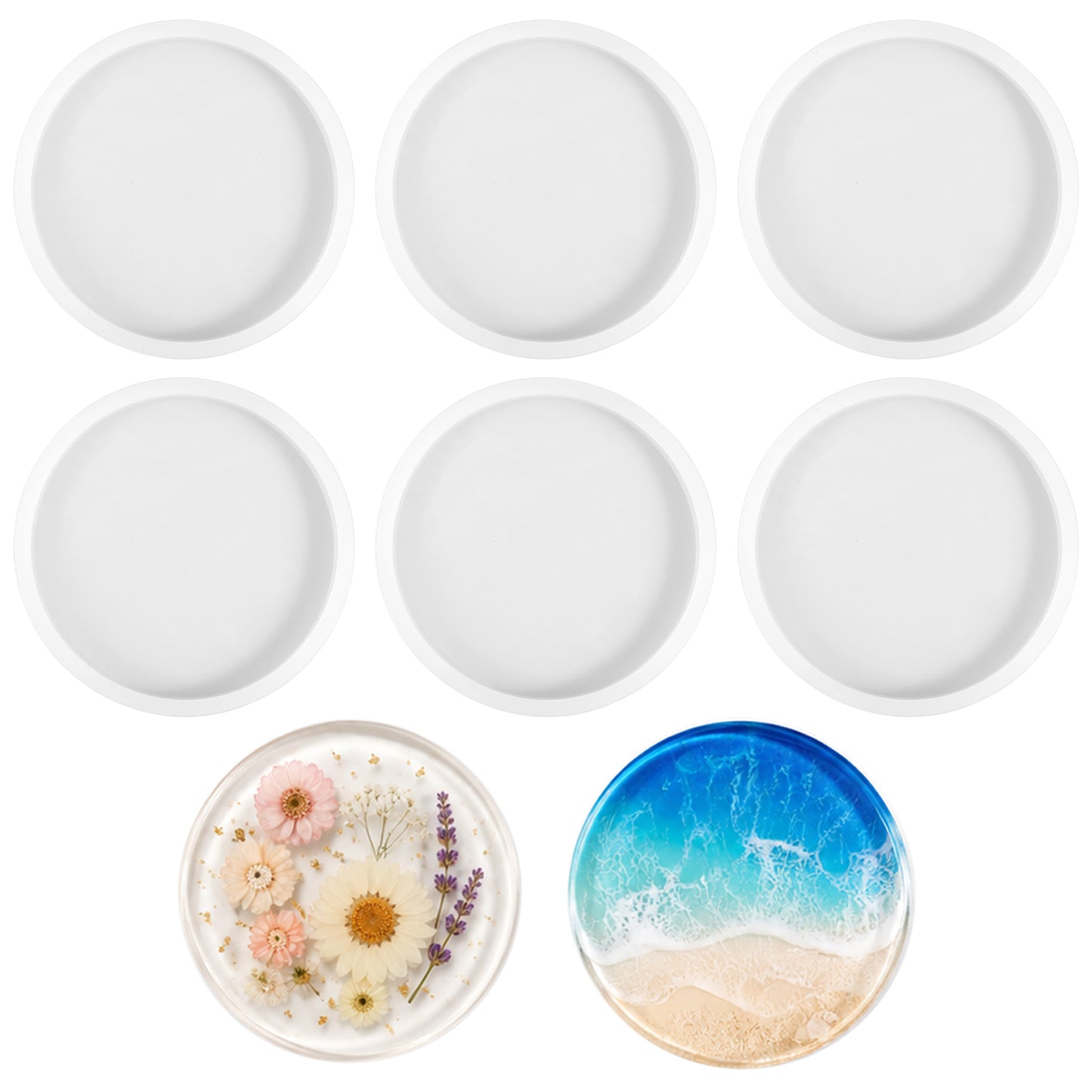 6 PCS Silicone Coaster Molds for Resin, Round Epoxy Resin Mold, 3.35 Inch Epoxy Coaster Molds Silicone Resins Coasters Kit for Casting Crafts Flower Bouquet Preservation