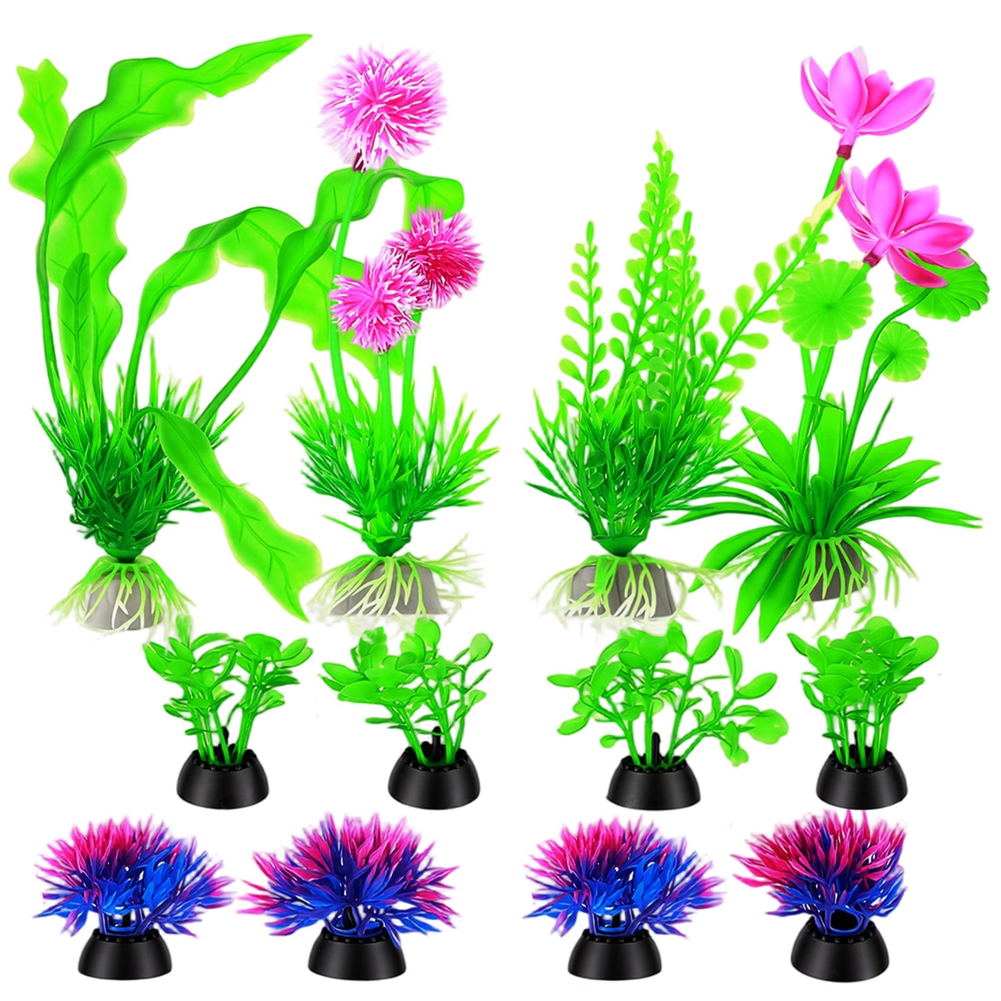 Kynigo 12 Pcs Fish Tank Plants Plastic Aquarium Plants, Fish Tank Accessories Aquarium Decorations Fish-Tank Decor