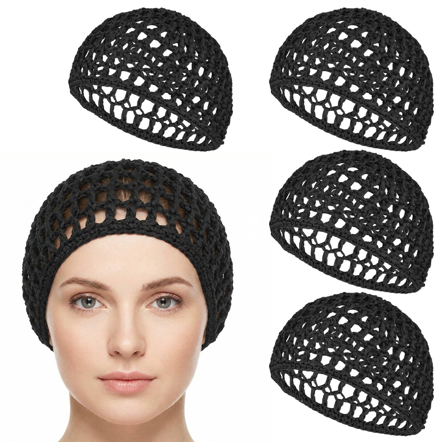 ZEYIYER 4Pcs Crochet Hair Wigs, Hair Wrapping Net for Silk Press, Sleeping Hairs Wrap Cap for Women