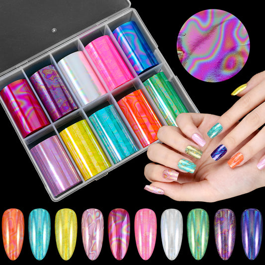 10 Rolls Aurora Nail Foil Transfer Sticker Holographic Nail Foils Laser Iridescence Foil Transfer Stickers Decals
