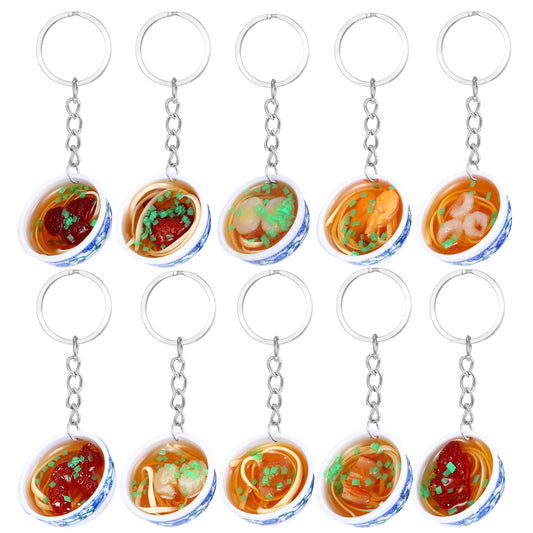 10 Pcs Food Keychain Set, Mini Simulation Food Keychain Artificial Fake Noodle Bowl Pendant Keyring Creative Cute Delicious Food Keychain Kitchen Accessories School Bag Key Pendant Keychain Ornaments