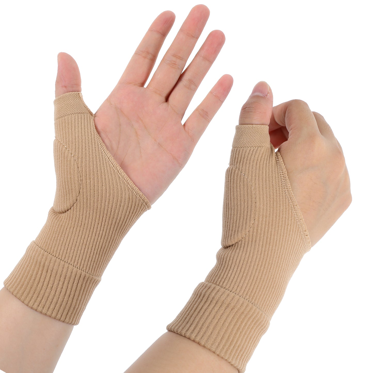 1 Pair Thumb Wrist Arthritis Gloves, Elastic Compression Sleeves Fingerless Glove with Gel Pad Breathable Thumb Compression Sleeves for Arthritis Carpal Tunnel Rheumatoid Typing Women & Men(Beige)