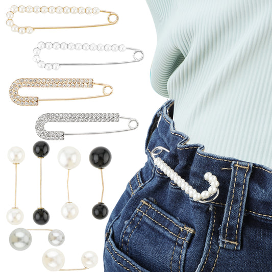 10 PCS Jean Waist Tightener, Adjustable Pearl Clip Pant Clips Pants Adjuster Waistband Tightener Pins Decoration Accessories for Women Loose Jeans Skirts Clothing