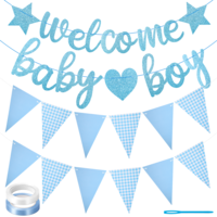 Welcome Baby Boy Banner, Blue Glitter Gender Reveal Party Decorations Baby Shower Sign Includes Banners Pennant Garland for Newborn Birthday Homecoming Theme Party