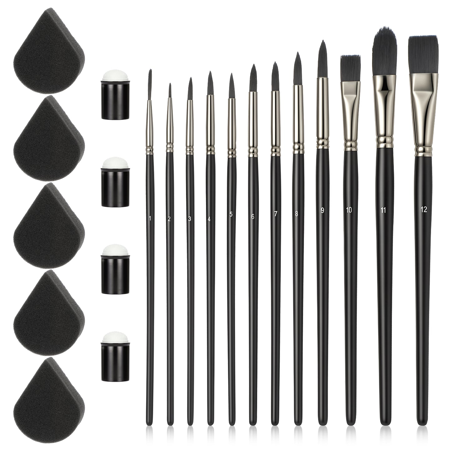 12Pcs Face Paint Brushes Set, Professional Face Painting Brushes Set with Nylon Bristles and Sponges for Acrylic, Oil, Watercolor, Artist Painting