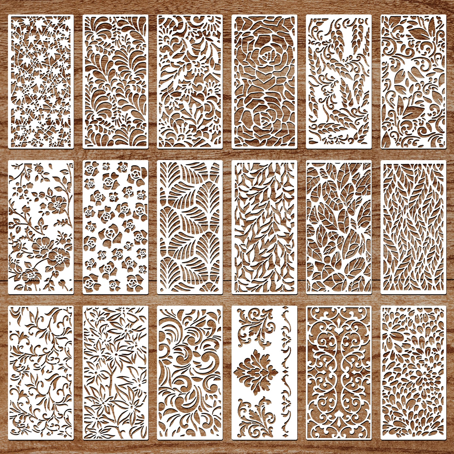 18Pcs Flower Stencils for Painting, Reusable Cake and Cookie Stencils, Floral Patterns for DIY Crafts, Wood, Fabric, and Furniture Decoration