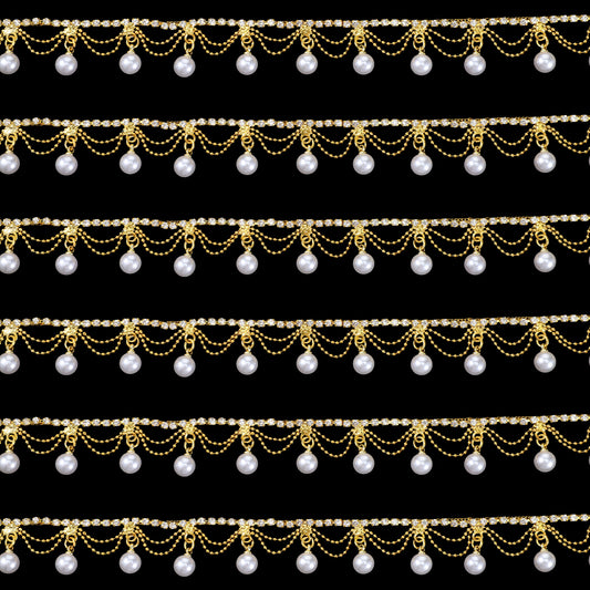 1 Yard Pearl Rhinestones Tassel Trim, Exquisite Pearl Beaded Fringe Trim Elegant Sewing Trimming and Embellishments for Dresses Clothes Curtain Accessories DIY(Gold)