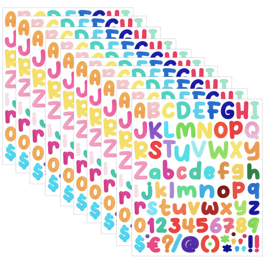 10 Sheets Letter Stickers, 800 Pieces Alphabet Stickers Colorful Vinyl Alphabet Number Sticker Set Self-Adhesive Cartoon ABC Stickers for DIY Crafts Art Making Notebook Classroom Decor