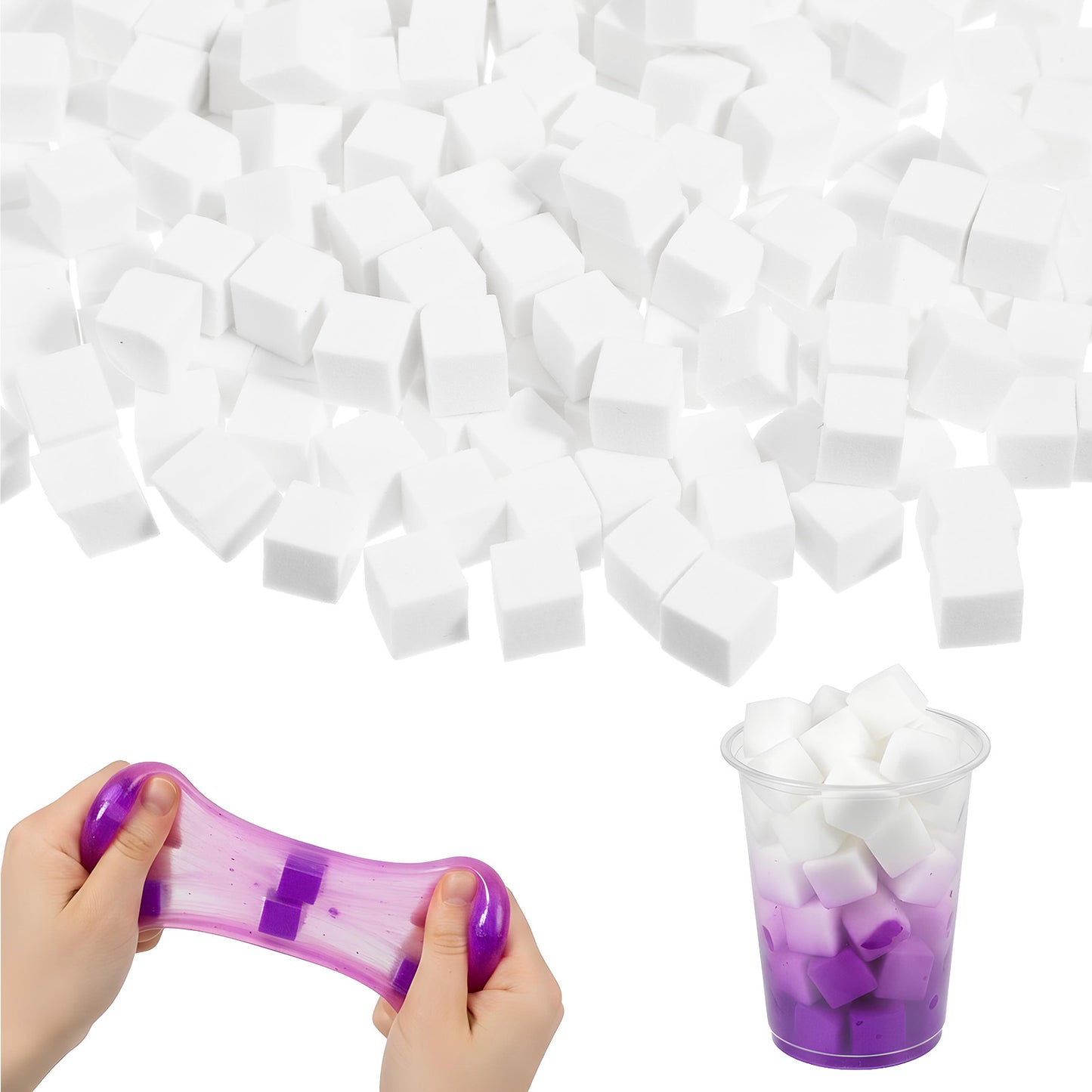 300 Pcs Jelly Cubes Charms, Jelly Blocks Soft Foam Beads Slime Accessories for DIY Art Crafts Decorations(White)