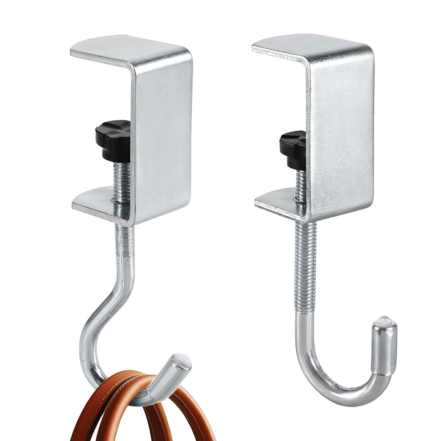 Aysatogc 2PCS Desk Mount Bag Holder Hook, Desk Hook with Adjustable Arm Clamp Under Table Handbag Hanger Purse Hooks Portable Clamp-On Backpack Hanger for Table, Under Counter(Silver)