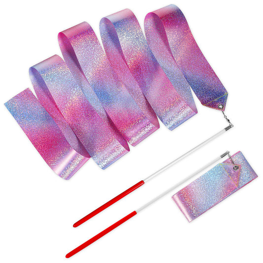 Aysatogc 2PCS Dance Ribbons, Gymnastic Ribbon Sparkling Dance Ribbon Streamer Twirling Dancing Ribbons with Wand for Artistic Dancing Training Party Favors Kids Girls Adults Talent Shows