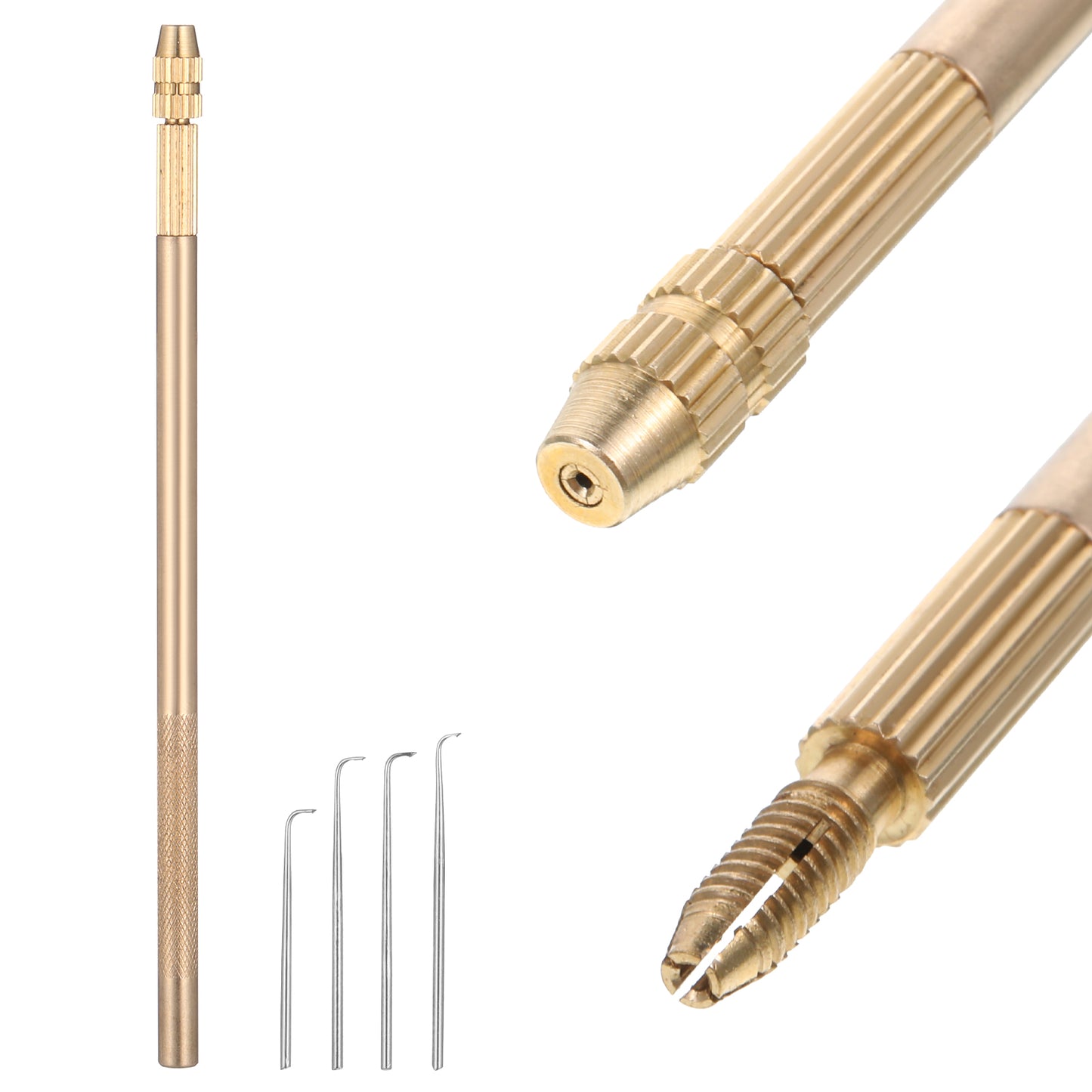 Ventilating Needles and Brass Holder Kit, 4 Stainless Steel Needles (1-1, 1-2, 2-3, 3-4) for Make and Repair Lace Wig, Toupee, Closure