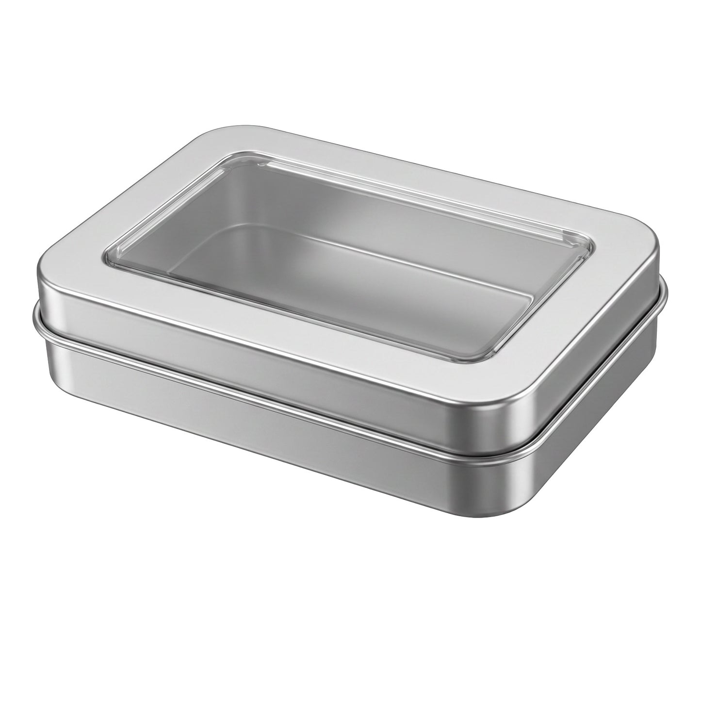 Axafazup Rectangular Hinged Metal Tin Container, Mini Portable Storage Box with Clear Lid, Small Empty Tin for Candy Keys Earrings Organization, 3.4 x 2.4 x 0.7 Inch, Silver