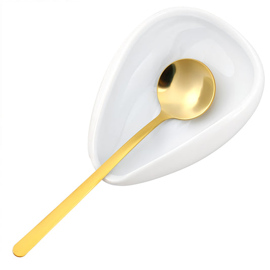 1 Set Coffee Spoon Rest with Spoon for Coffee Bar Accessories Small Ceramic Coffees Spoons Holder Stirrers Modern and Minimalist Teaspoon Rest for Coffees Station Stirrers(White+Gold Spoons)