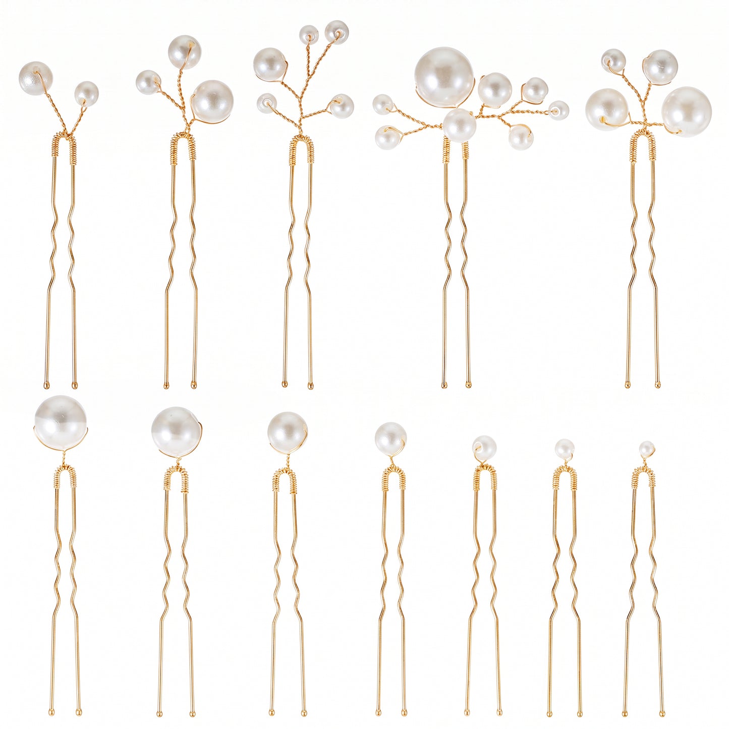 12pcs Gold Pearl Hair Accessories for Bridal Hair Accessories, Handmade Copper Wire-Hair Pearls for Wedding Brides Women Girls