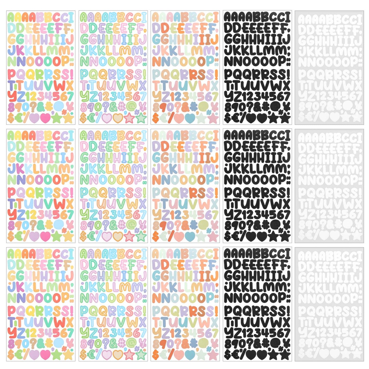 ZEYIYER 15 Sheets Letter Stickers, 1.5 cm Small Alphabet Sticker, Vinyl Numbers Alphabet Stickers, Self Adhesive Letter and Number Stickers for Scrapbooking Notebook Gift DIY Decoration