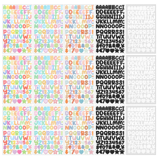 ZEYIYER 15 Sheets Letter Stickers, 1.5 cm Small Alphabet Sticker, Vinyl Numbers Alphabet Stickers, Self Adhesive Letter and Number Stickers for Scrapbooking Notebook Gift DIY Decoration