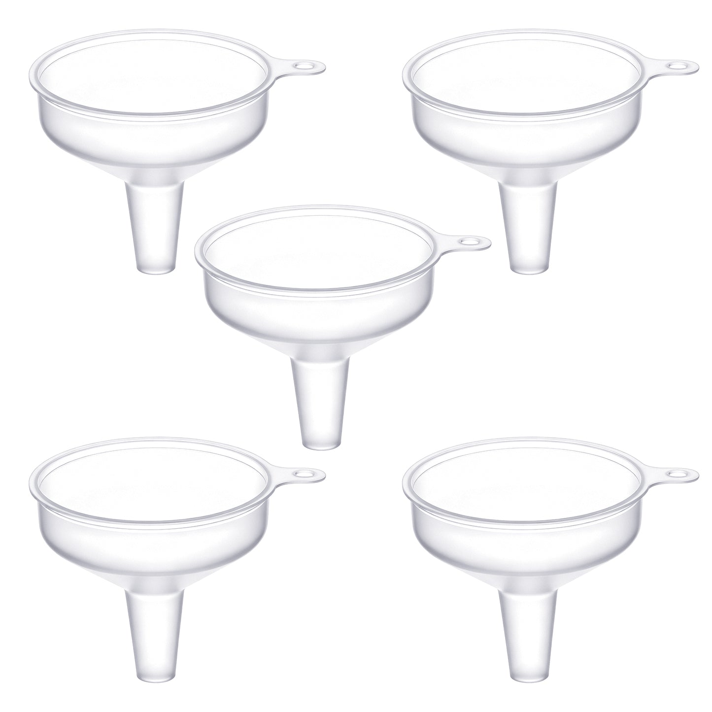 5 Pcs Small Funnel, Food Grade Plastic Clear Mini Funnel Refillable Cosmetic Containers Funnels for Lotion, Water, Essential Oils, Perfume, Shampoo, Conditions, Water Bottle, Kitchen, Lab & More