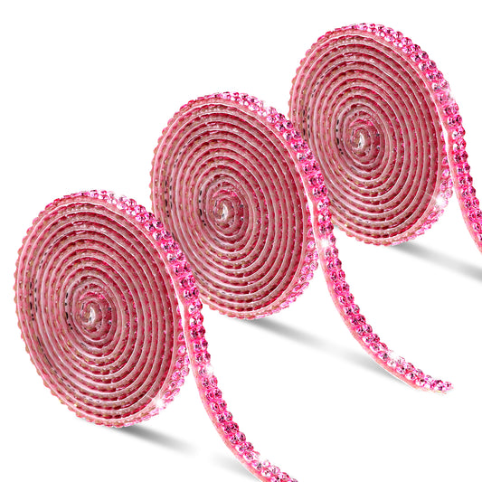 1 Yards Self Adhesive Rhinestone Ribbons 3 Rolls Pink Rhinestone Strips Bling Crystal Rhinestones Ribbon Glitter Diamond Roll Stickers for DIY Crafts Fabric Car Shoes Home Decor Special Event