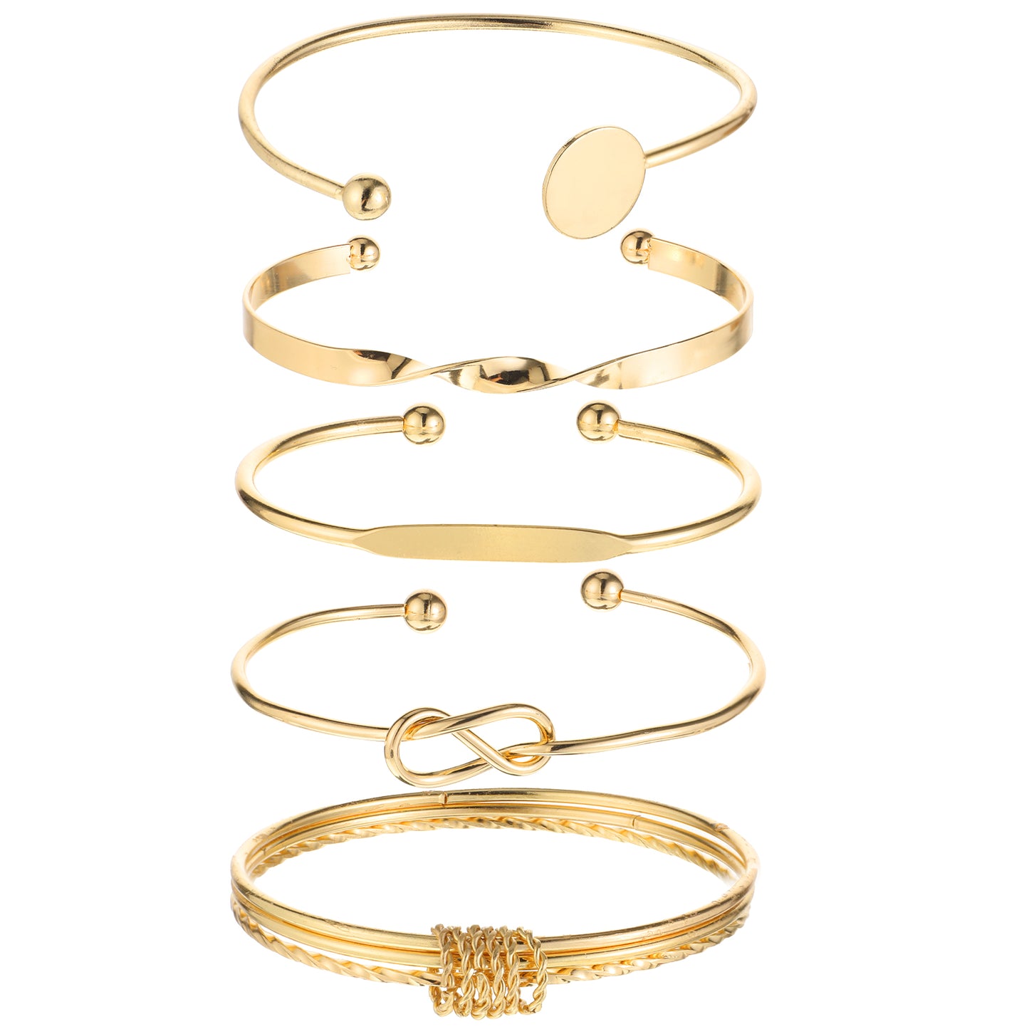 Tweruna 5 Pcs Gold Bangles for Women, Adjustable Gold Bracelets, Indian Open Cuff Bracelet, Multi Layer Stackable Cuff Bracelet Set, Stylish Accessories,Jewelry Gifts