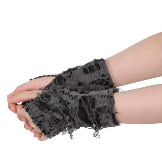 1 Pair Punk Gloves Fingerless Arm Warmers, Ripped Punk Fingerless Gloves